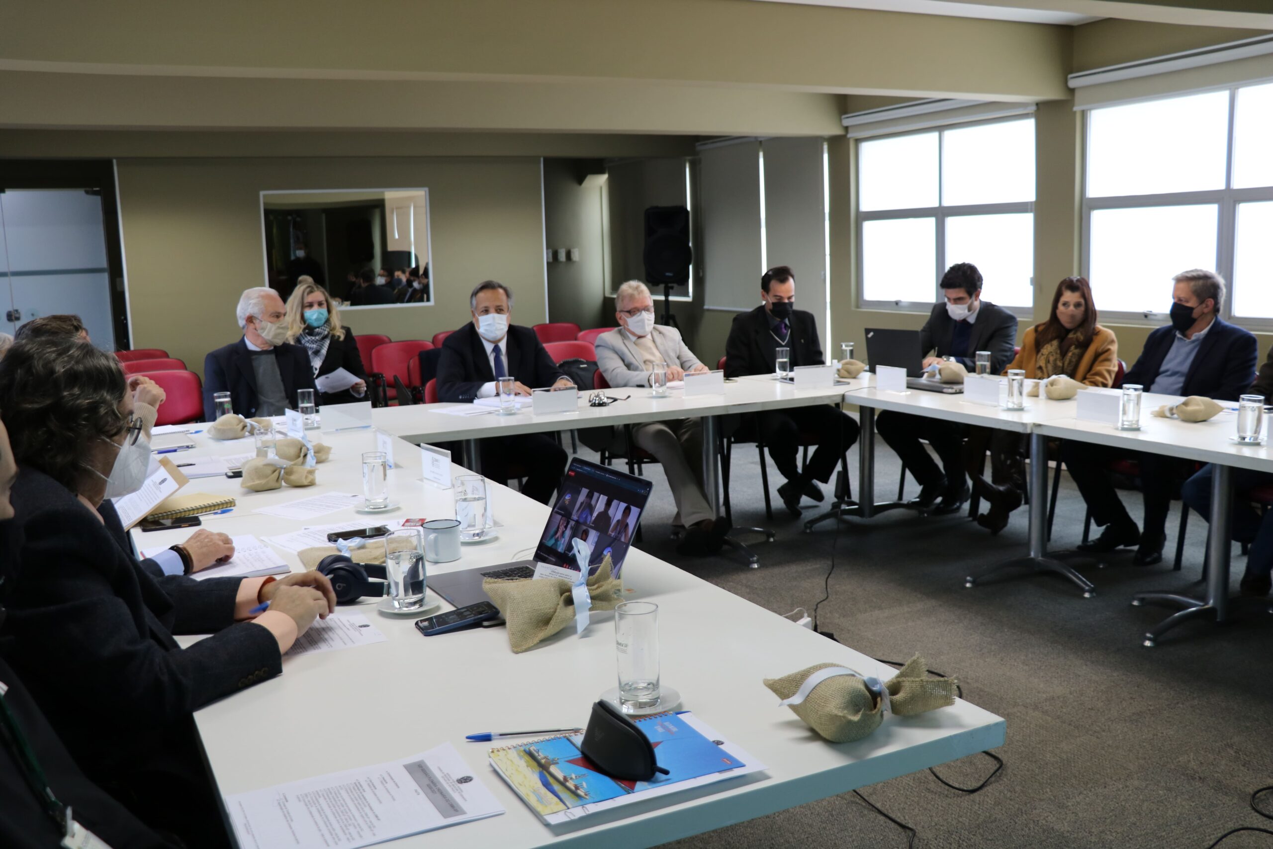 O presidente Mário Eduardo Pulga, ao centro, apresenta a última sessão plenária de sua gestão.