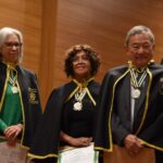 Da esquerda para a direita: Helenice de Souza Spinosa, membro da Comissão de Educação; Agar Costa Alexandrino de Perez, presidente da Comissão de Aquicultura; e Masao Iwasaki, membro da Comissão de Política Públicas do Regional.