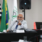 A foto mostra os presidentes dos CRMVs sentados durante a CNP.