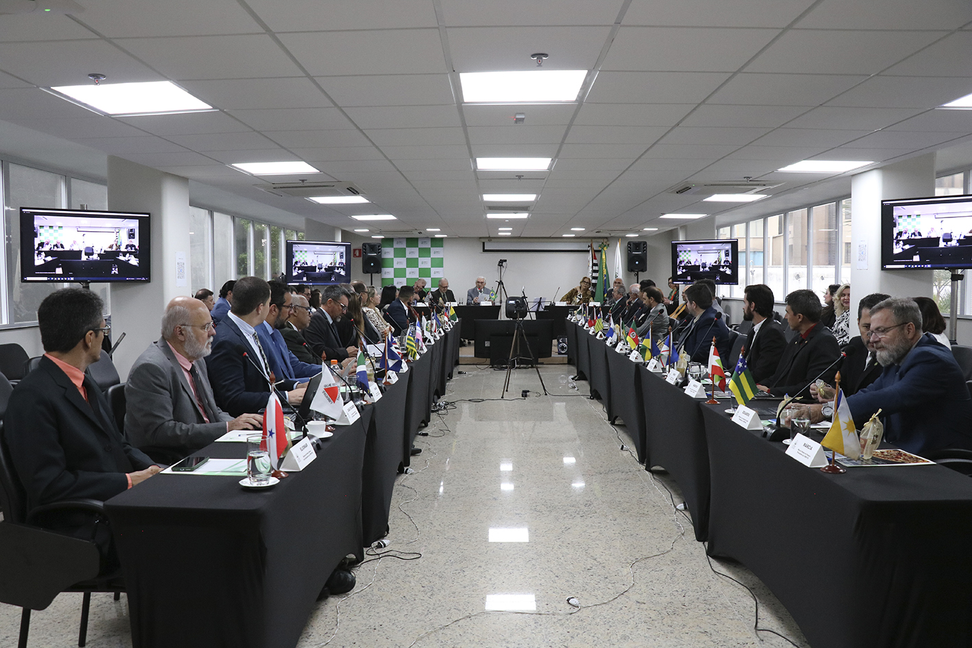 A foto mostra os presidentes dos CRMVs sentados durante a CNP.