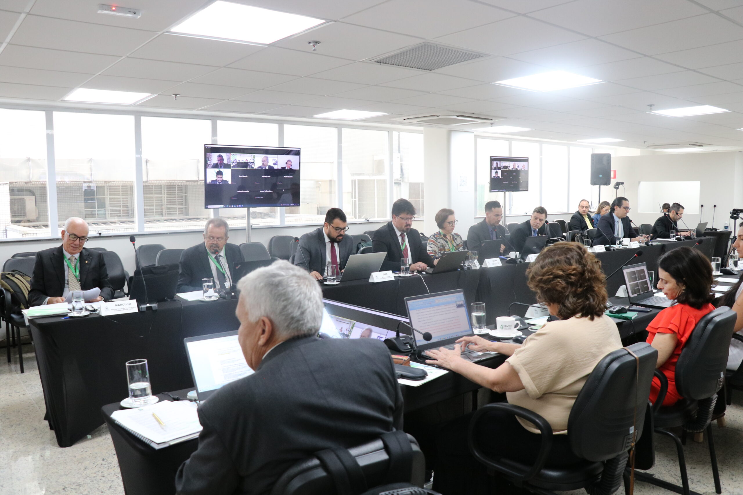 Na foto, membros do plenário estão sentados na sala.