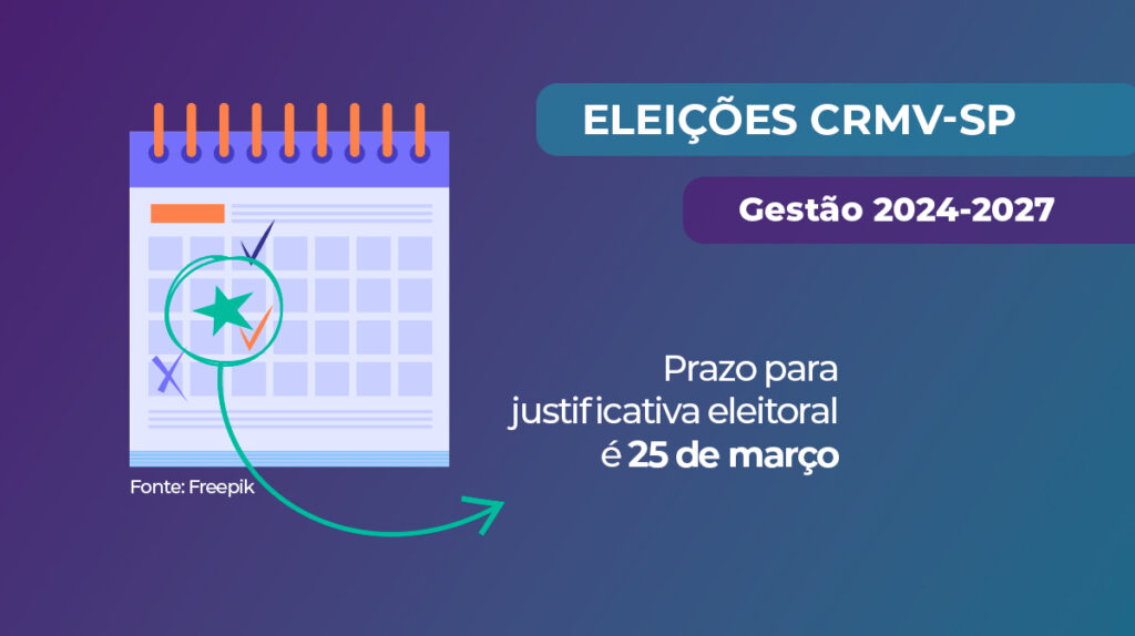 O prazo para a justificativa eleitoral para quem não votou na eleição do CRMV-SP é dia 25 de março.