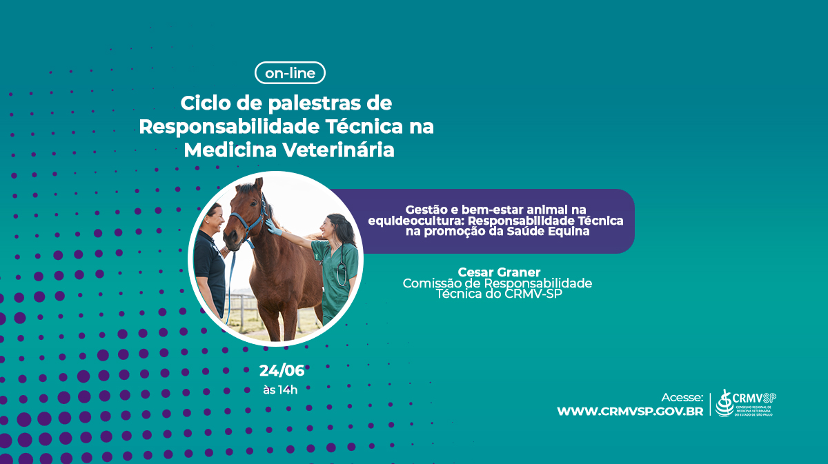 Imagem de divulgação do ciclo de palestras de Responsabilidade Técnica na Medicina Veterinária.