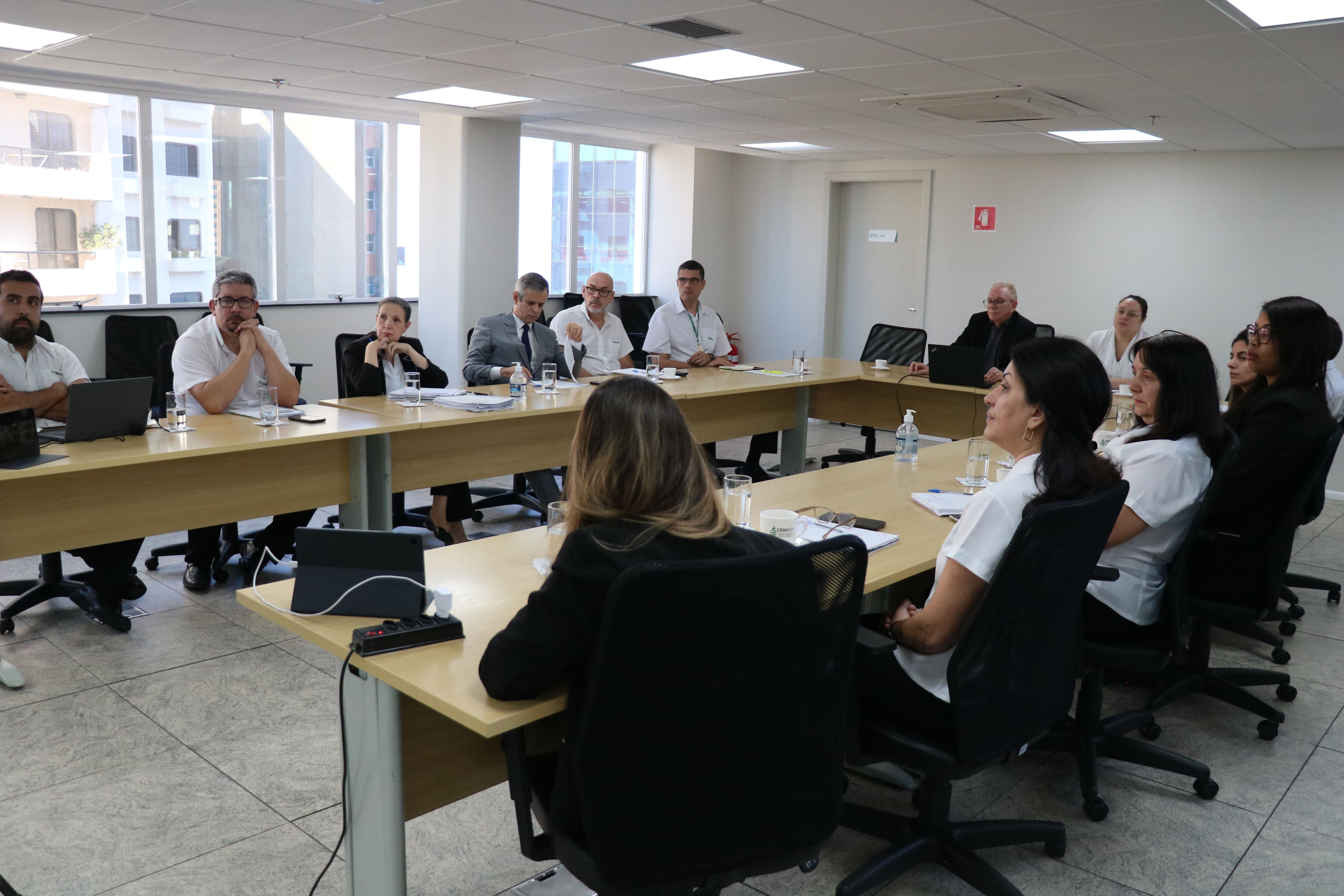 Presidente do CRMV-SP em reunião com gestores da instituição na sessão plenária.