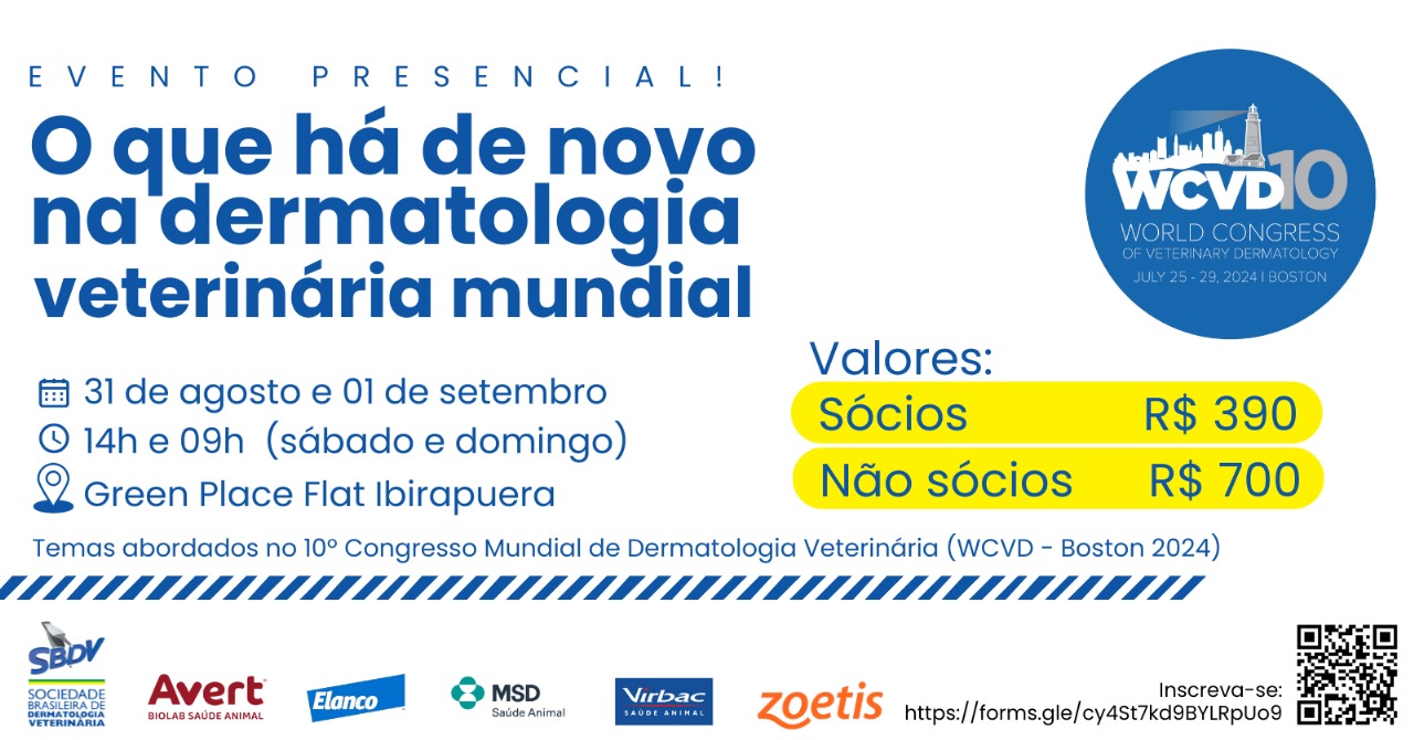 imagem de divulgação do evento O que há de novo na dermatologia veterinária mundial.