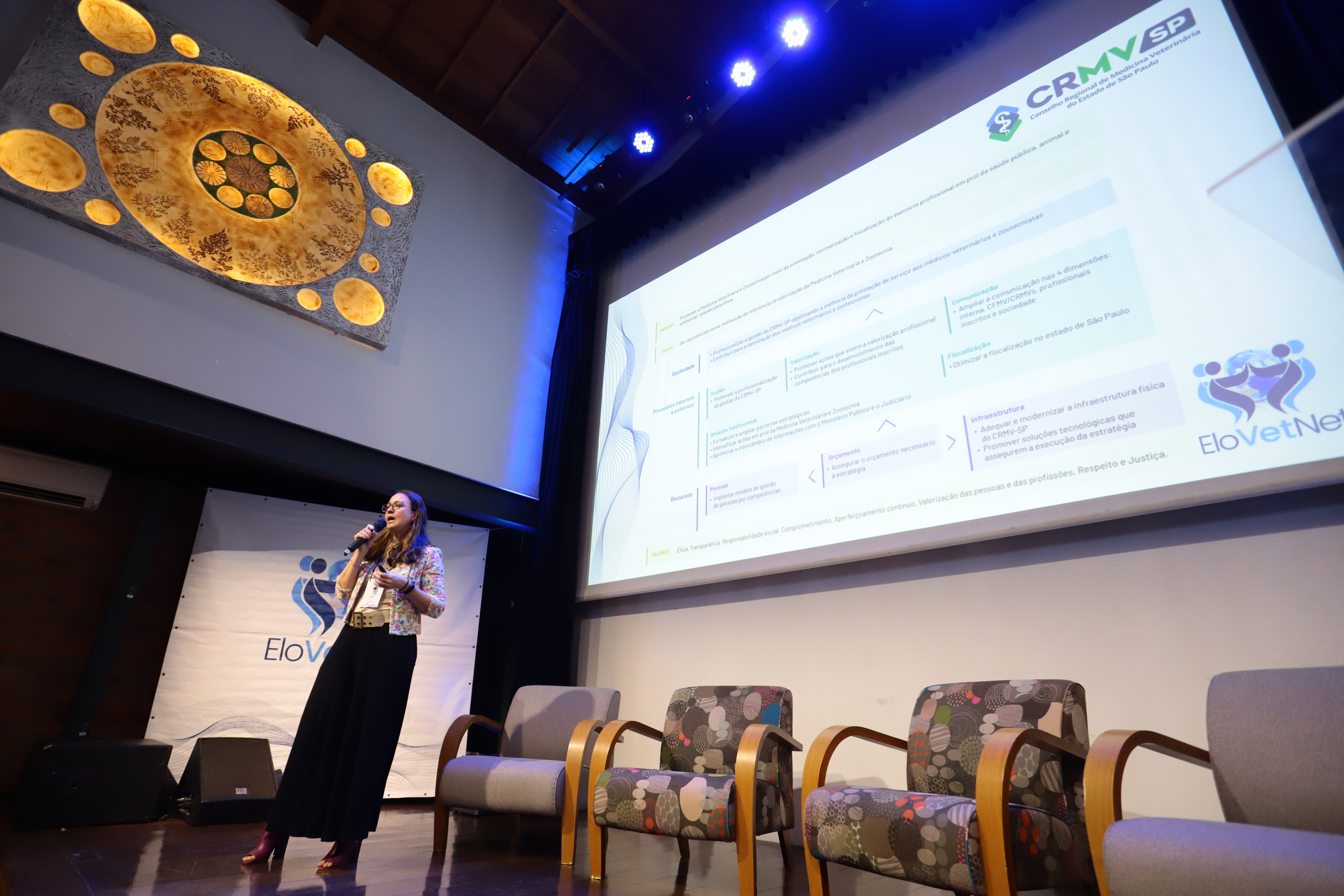 A presidente do Conselho Daniela Pontes Chiebao palestrando em palco