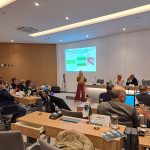 Visão da plateia da presidente do CRMV-SP frente ao palco palestrando.