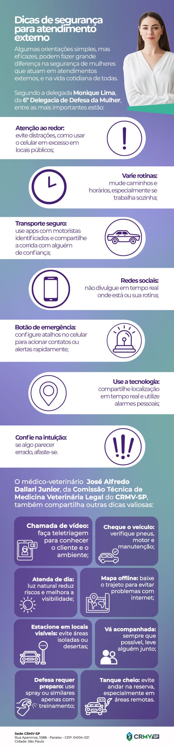 Infográfico com dicas de segurança para as mulheres.