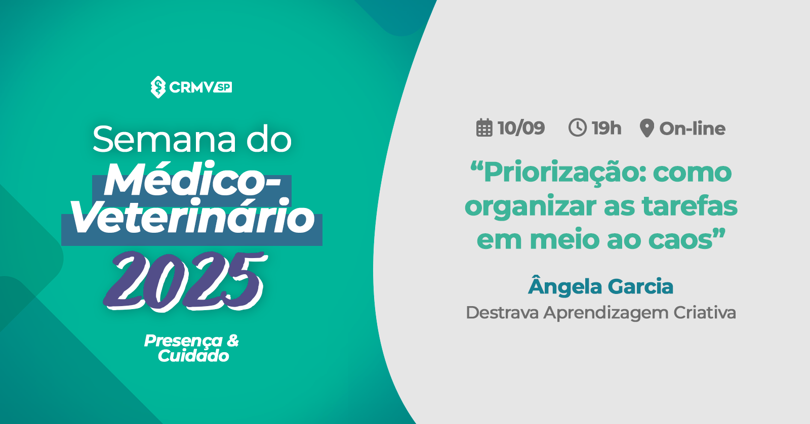Imagem de divulgação da Semana do Médico-veterinário, com fundo verde e cinza e palavras em letras brancas, azuis, cinza e verde.