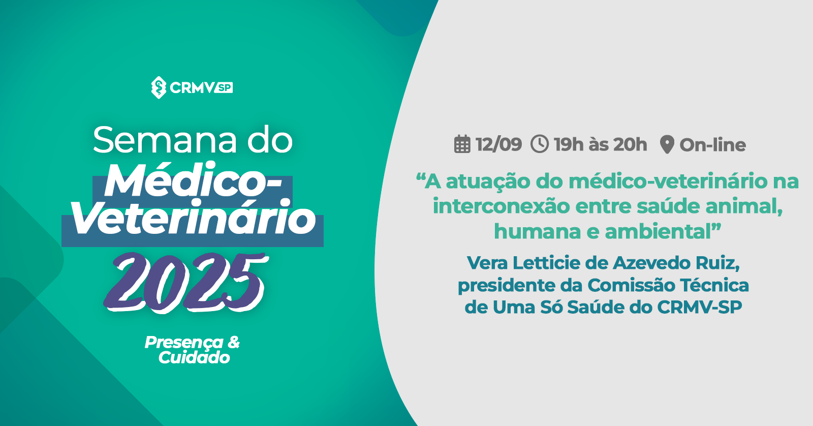 Imagem de divulgação da Semana do Médico-veterinário, com fundo verde e cinza e palavras em letras brancas, azuis, cinza e verde.