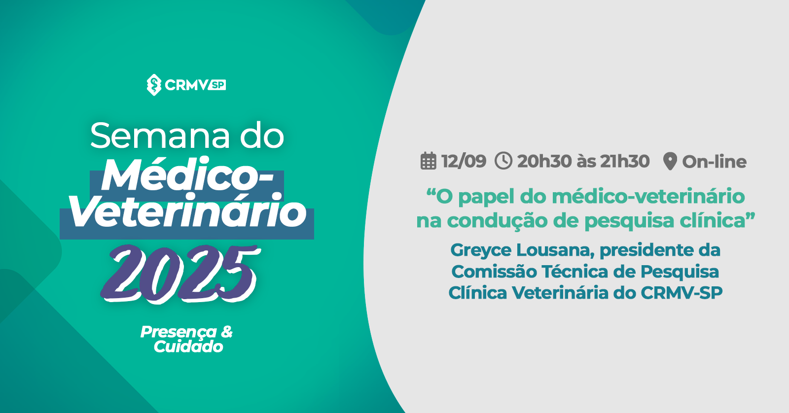 Imagem de divulgação da Semana do Médico-veterinário, com fundo verde e cinza e palavras em letras brancas, azuis, cinza e verde.
