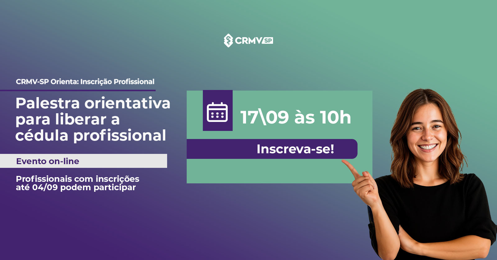 Imagem divulgação da palestra orientativa de liberação da cédula profissional na cor roxa e verde.