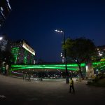 Viaduto do Chá iluminado em verde em celebração ao Dia do Médico-Veterinário.