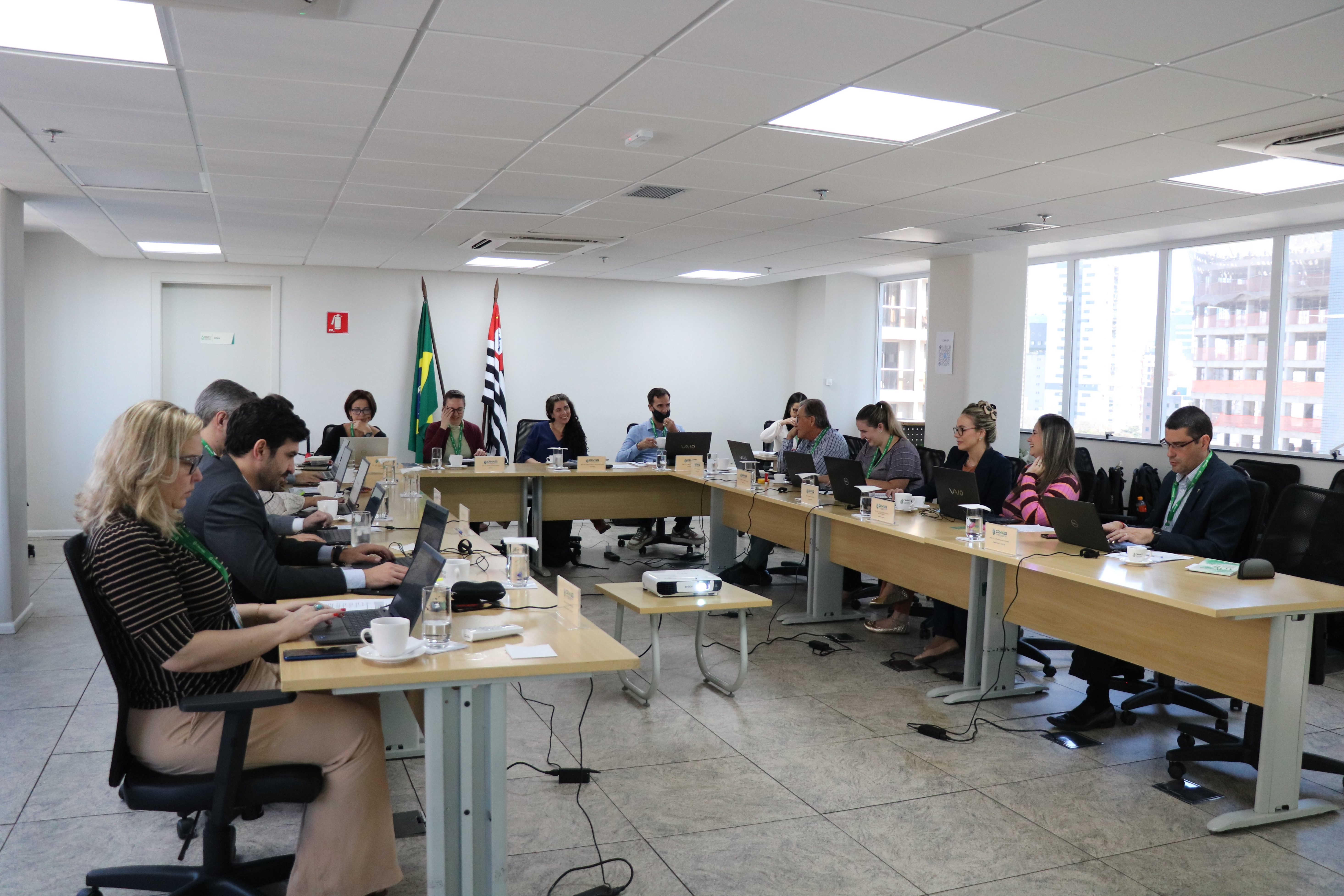 Imagem geral da sessão plenária de 10 de setembro mostrando conselheiros, diretoria e funcionários sentados em volta de uma mesa retangular.