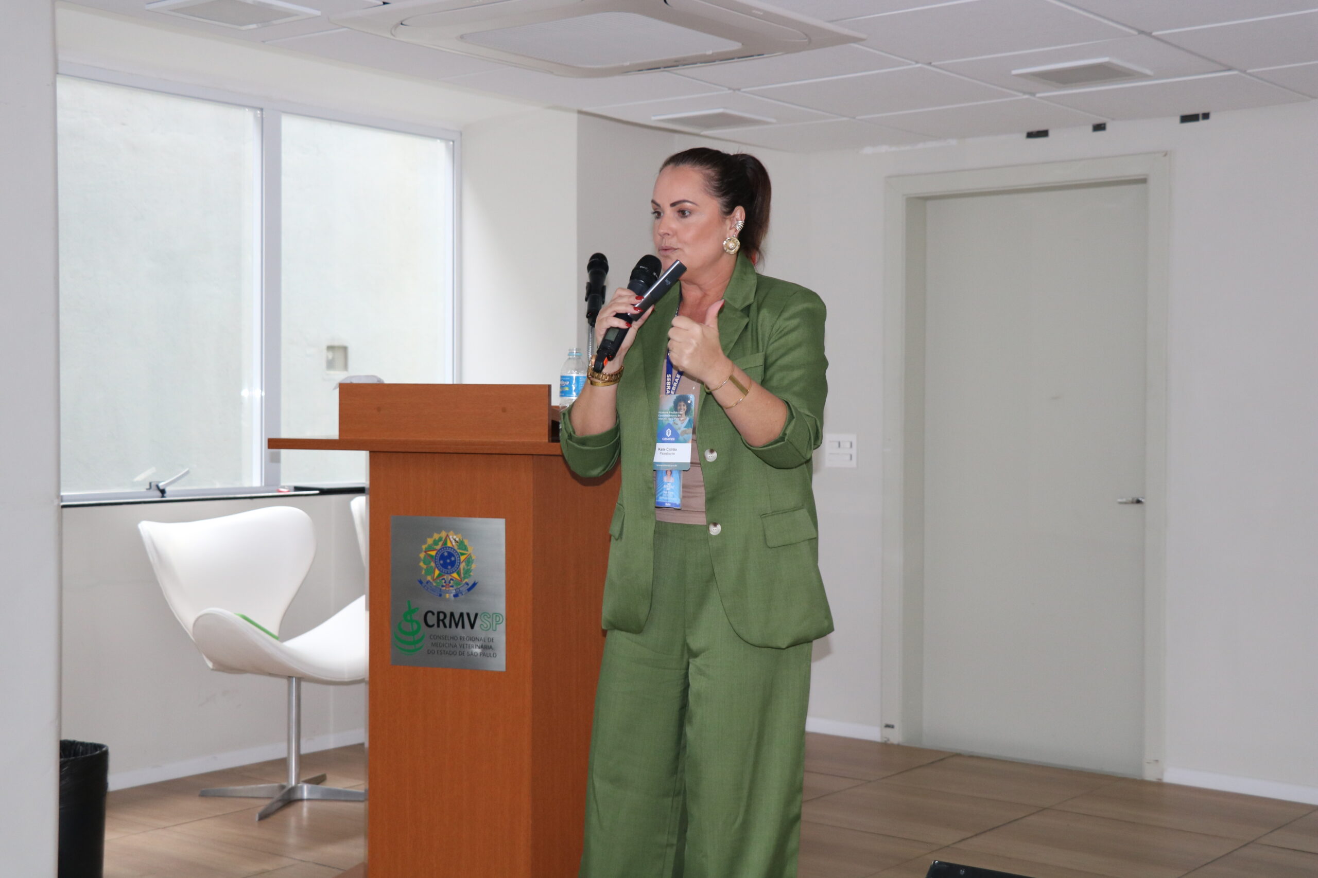 uma mulher apresentando uma palestra