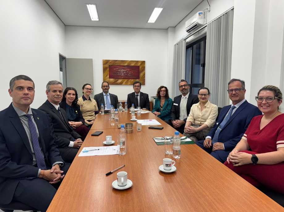 Na imagem há homens e mulheres sentados lado a lado em uma mesa de reunião.