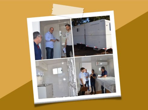 Foto: Prefeitura de Marília /
Legenda: O conselheiro Fábio Manhoso e o fiscal Adriano Polegato em visita para orientação sobre a unidade móvel