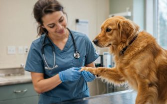 veterinarian-examining-golden-retriever-s-paw